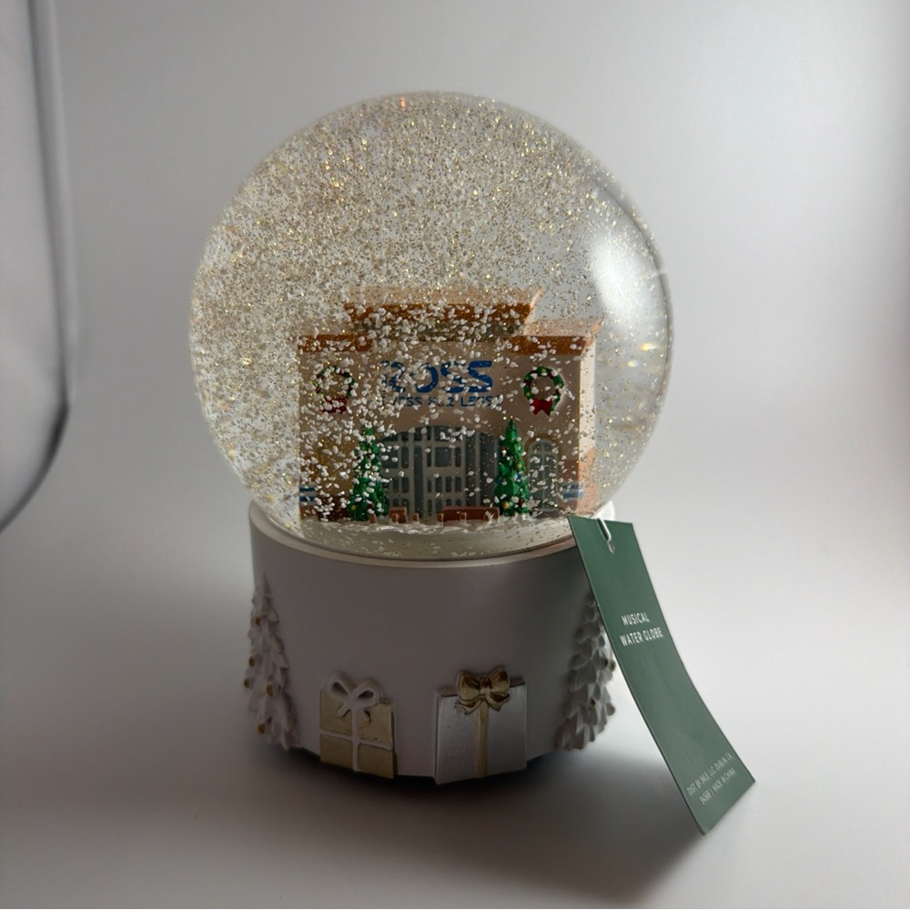 Ross Store Musical Snow Globe with Gold and White Accents